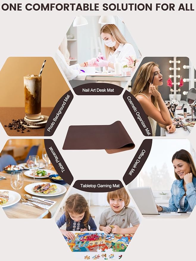 Nail Art Table Mat, (MAT ONLY) Foldable Nail Arm Hand Rest Mat for Nail Tech, Soft Microfiber PU Leather Nail Desk Mat for Manicure Pillow, Nail Polish Desk Pad for Nail Tech Must Haves - Dark Brown