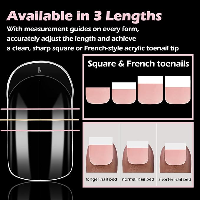 300pcs Toe Nail Dual Forms for Poly Gel Toenail Extension, Reusable Full Cover Molds for French Tip Acrylic Toenails for Salon and DIY at Home 15 sizes