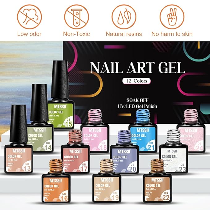 MTSSII Gel Nail Polish Set, 12PCS Pastel Green Pink Gel Nail Polish Kit, Soak Off UV/LED Nail Polish Nail Art Design Salon Home Gifts for Women