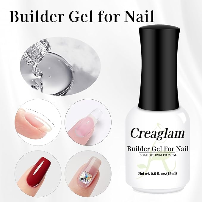 Builder Gel for Nails, 7-in-1 Clear Hard Gel for Rubber Base, Apex Building, Thickening Extensions and Rhinestone Glue, LED/UV Lamp Cured for DIY & Salon and Gift (15ml)