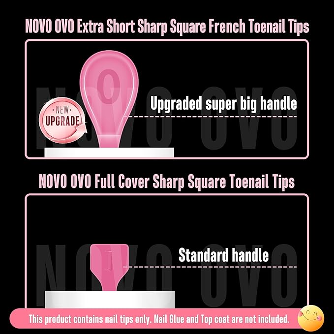 NOVO OVO Extra Short Toe Nail Tips White French Tip ROSE PINK Sharp Square Press On, Soft Gel False Fake Toenail Extension Kit, Need Apply Top Coat Buider Gel Nail Glue, Salon DIY x 16 Sizes 224 Pcs