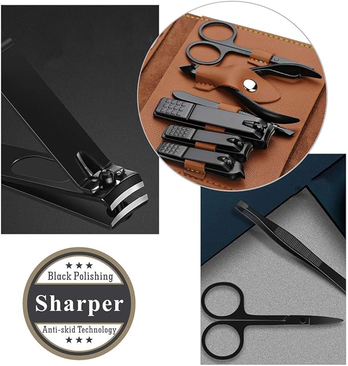 Gifts for Men/Women, Stainless Steel Manicure Set with PU leather case, Personal care tool (brown)