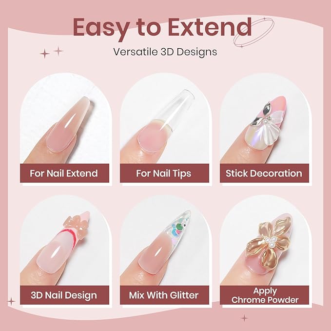 Clear and Nude Solid Builder Gel for Nails Extension 3D Hard Gel for Carving Patterns Decoration Home Manicure DIY for Women