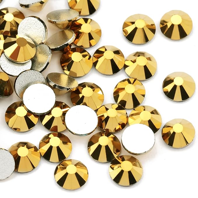 Dowarm 288 Pieces SS30 Flatback Rhinestones, 6.5MM Glass Crystal Nail Rhinestones, Bright Gold