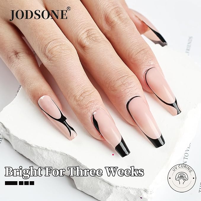 JODSONE Black Swirl Nail Art Liner Gel Polish,10ml Classic Color 3D Nail Art Pens Effect Nail Print Design with Thin Brush for French Tips Manicure Painting DIY at Home - LB01