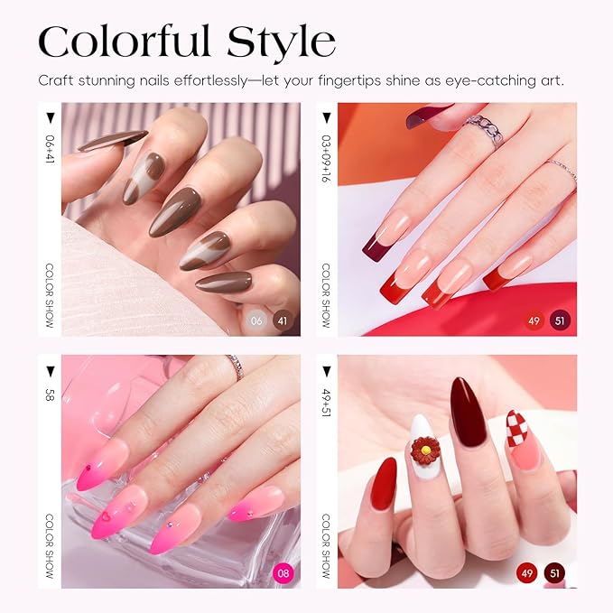 COSCELIA 67PC Two-Type Gel Nail Polish Kit with U V Light, 25pcs Gel Polish with 15 Colors Poly Extension Gels for Beginners with Everything Glitter Decorations French Manicure Gifts for Women