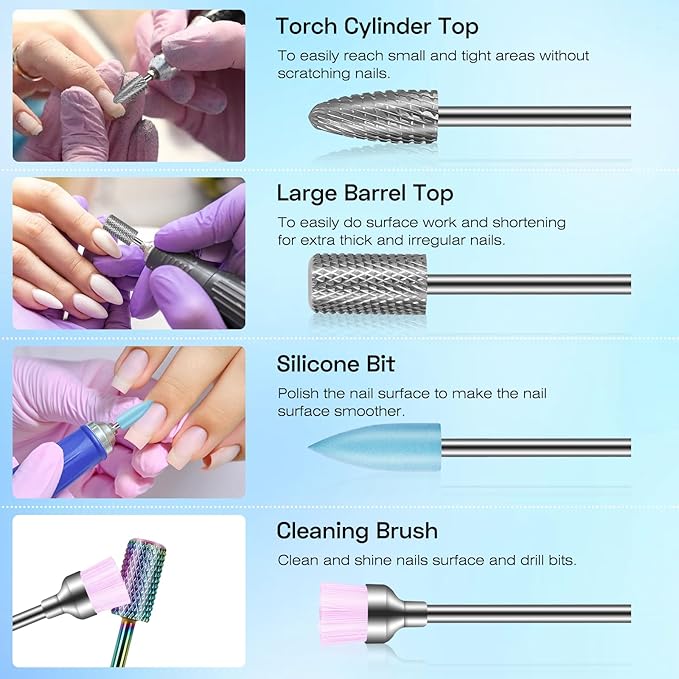 10pcs Carbide Nail Drill Bits Set: Professional Cuticle Bit for Efile Nail Drill with 75pcs Small Sanding Bands (#80#120#180) & Mandrel Bit Acrylic Gel Nail Remover Tool Manicure Pedicure Kit