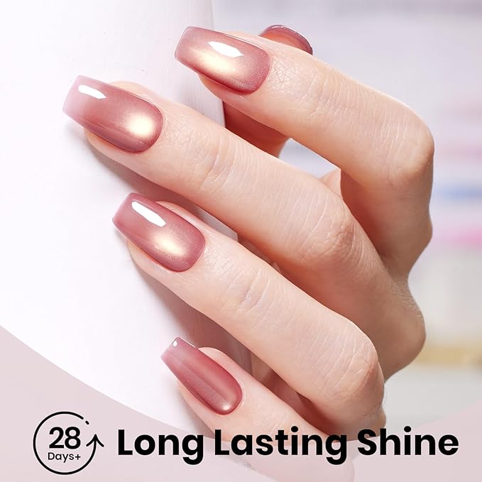 Beetles Sunlit Champagne Pink Cat Eye Gel Nail Polish - 15ML Valentine's Day Pink Cat Eye with Gold Powder Magnetic Glitter Gel Polish Glass Effect Soak Off UV DIY Nail Art Gift for Women