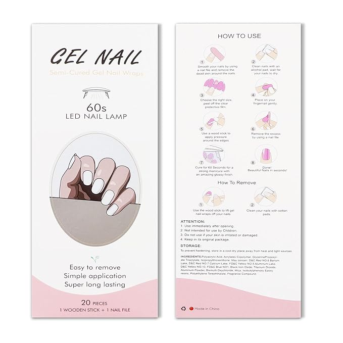 JMEOWIO Semi Cured Gel Nail Strips White Gel Nail Stickers Nails Art Design Decoration Accessories