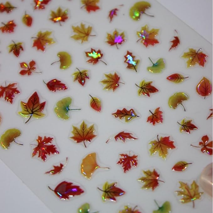 Fall Nail Stickers Thanksgiving 5D Embossed for Glitter Maple Leaves Glitter Nail Art 3D Self-Adhesive Nails Decoration Autumn Holiday Nail Decals DIY for Women Girls Manicure Supplies 4 Sheets