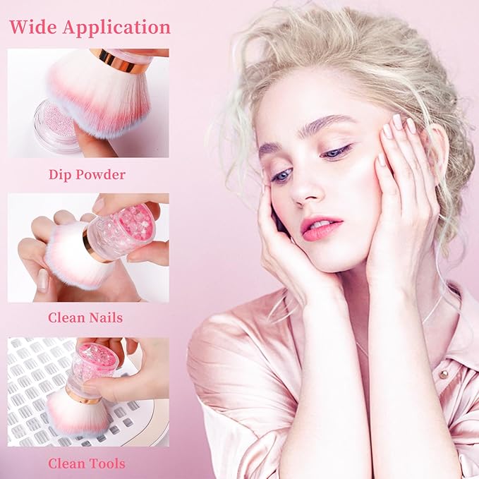 ANGNYA Nail Dust Brush, Rose Nail Art Dust Powder Remover Brush with Acrylic Handle Flower Design, Fluffy Dust Brush for Nails Soft Nail Duster Brush (Rose)