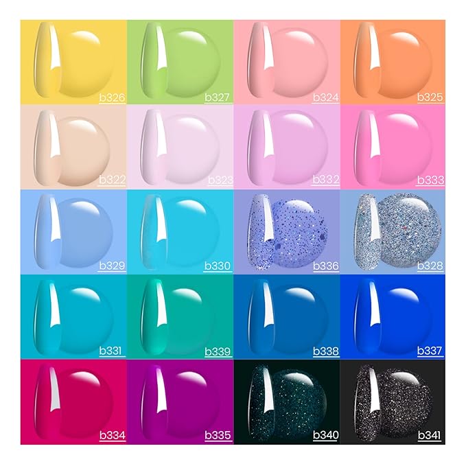 Beetles Gel Polish 5 in 1 Nail Glue and Base Gel Kit for Acrylic Nails and Gel Polish Nail Set 20 Colors Fantasyland Collection Pastel Bright Pink Purple Navy Blue Green Glitter Led Soak Off