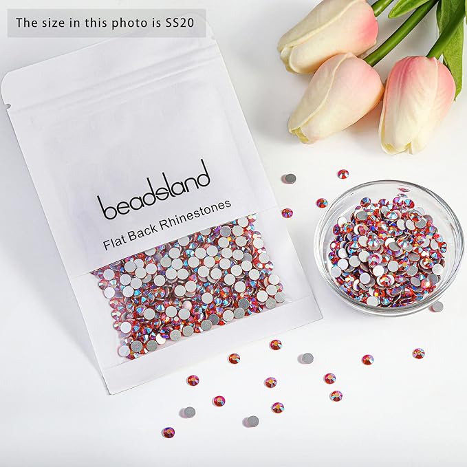 Beadsland 2880pcs Flat Back Crystal Rhinestones Round Gems for Nail Art and Craft Glue Fix, Hyacinth AB, SS20,4.6-4.8mm