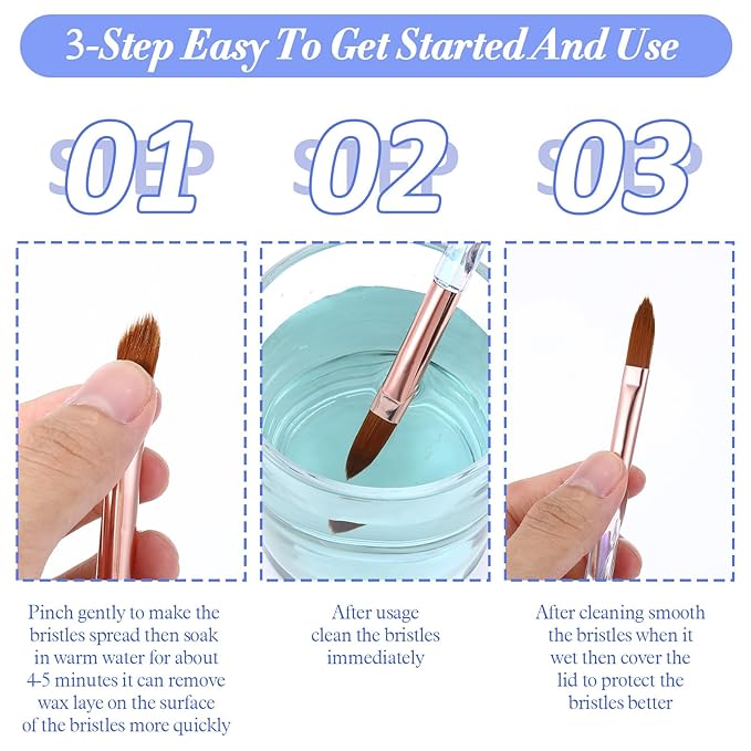 Acrylic Nail Brush Set 6 Size 4, 6, 8, 10, 12, 14 Professional Manicure Brushes for Acrylic Powder Application, 3D Extension & Carving Kolinsky Nail Art Brushes for DIY Home Salon Tools