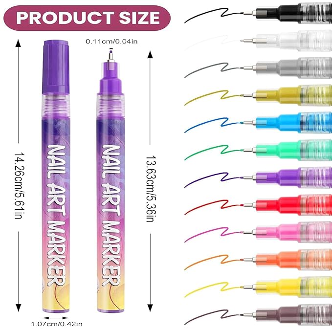 Acrylic paint pen Set Exquisite Nail Polish Pens Nail Point Graffiti Dotting Pen Drawing Painting Liner Brush for DIY Nail Art Beauty Suitable for Ladies and Girls Adorn Manicure Tools 12 Color