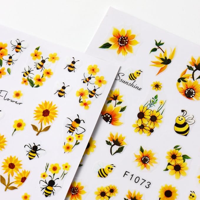 Stickers para Uñas Nail Stickers Self-Adhesive Sticker Butterfly Flower Calcomanías para Uñas Bee Colorful Floral Art Design Accessories Hight Quality 8 Sheets