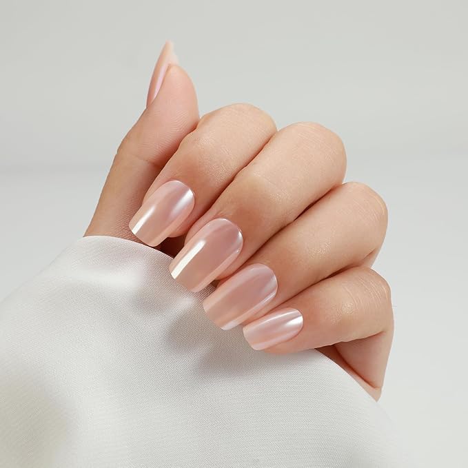 Rnker Press On Nails - Cream Color, Short Square Top gel Nails with a Glossy Glaze Finish, 15 Sizes - 30 Nail Kit with Glue