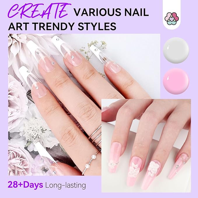 SAVILAND Quick-dry Builder Nail Gel Kit - Clear Pink Builder Hard Gel with Mini UV Light, Top Gels, Dehydrator, Non-acid PH Bond Primer and Nail Extension Application Tools for beginners