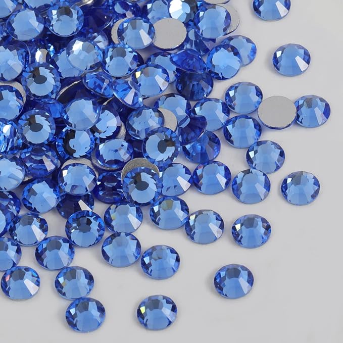 Beadsland Flat Back Crystal Rhinestones Round Gems for Nail Art and Craft Glue Fix, Light Blue, 4.6-4.8mm, SS20/1440pcs