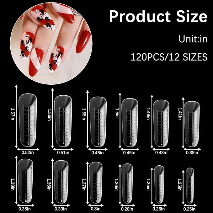 120 Pcs Poly Extension Gel Dual Nail Forms With Scale Builder Coffin Nail for Gel Manicure Art Design Salon DIY at Home (Long Dual Forms Set)