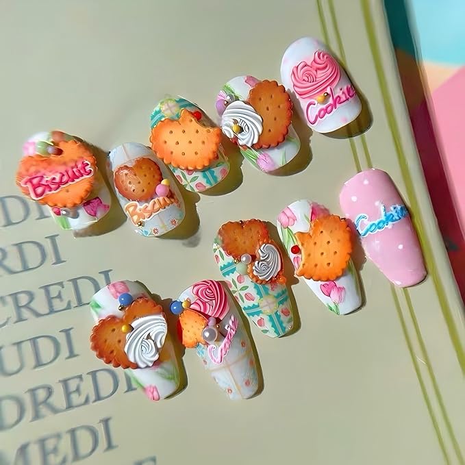 Dedyel Food Nail Art Stickers 3D Cake Dessert Donut Ice Cream Cookies Fruit Bread Self-Adhesive Nail Stickers for Women Girls Kids