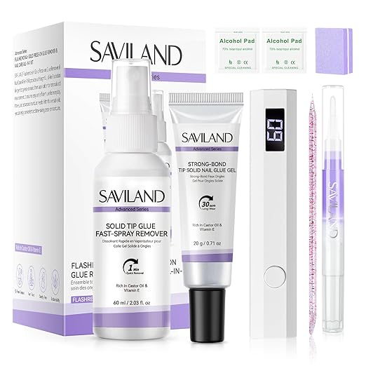 SAVILAND Solid Nail Glue Gel Kit: 60ml Nail Glue for Press On Nails with Remover Lasting Press On Nails with U V Nail Lamp Flash Removal for Press ons Fake Nails Cuticle Oil DIY Salon