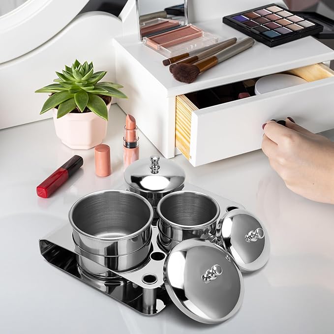 Acrylic Liquid Container 3 PCS Stainless Steel Acrylic Liquid Powder Cup with Lids Dappen Dish Liquid Powder Holder Container Nail Art Equipment Tools for Nail Design Tools (Silver)