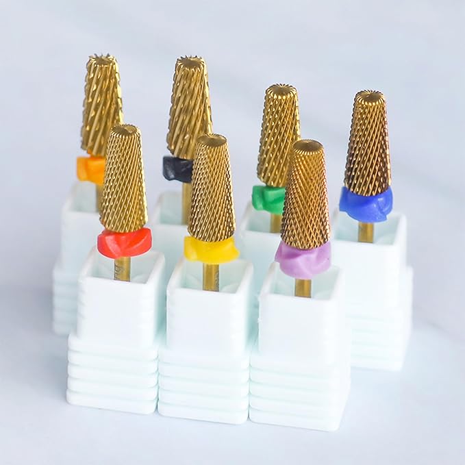 6.6mm Large Tapered Barrel 5-in-1 Nail Drill Bit, 3/32" Cross-Cut Safety Tungsten Carbide Efile Bit for Fast Gel & Acrylic Removal, Two-Way Rotation, Nail Tech & Beginner Bit, Titanium, Coarse
