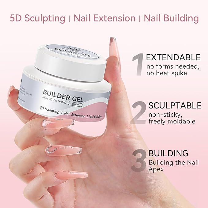 BORN PRETTY Builder Gel for Nails,Clear & White 3D Sculpting Hard Gel for Nail Art Non-Stick Hand for Nail Modeling, Sculpture, Nails Extension U V Manicure DIY At Home