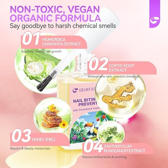 Gelike ec Stop Kids Nail Biting: Strong Extra Bitter Polish for Children - Safe Non Toxic Japanese Vegan Organic Formula to Stop Nail Biting & Thumb Sucking - Long Lasting Clear Treatment