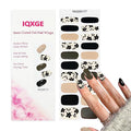 20Pcs Black Semi Cured Gel Nail Strips Summer Gel Nail Stickers UV/LED Light Needed Full Polish Flower Nails Wraps with Design Glossy Self Adhesive Nails Polish Strips for Women