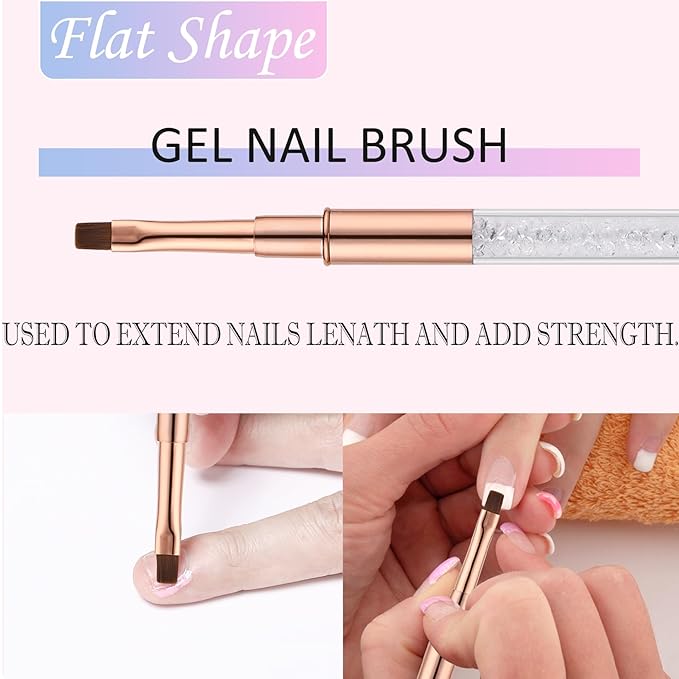 JASSINS Nail Art Clean Up Brushes, 3 Pcs Flat/Oval/Fine Angled Gel Nail Brushes,For Nail Art Design Painting DIY and Cleaning Polish Mistake on the Cuticles (Gold)