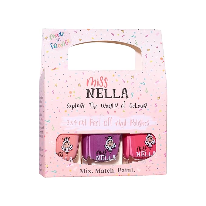 MISS NELLA SWEET LITTLE PACK, Nail Polish Set-Easy Pell off And Water Based Formula, 3 Colors of Nail Glitter set- Cheeky Bunny, Pink A Boo & Little Poppet, Perfect Kids Nail Polish