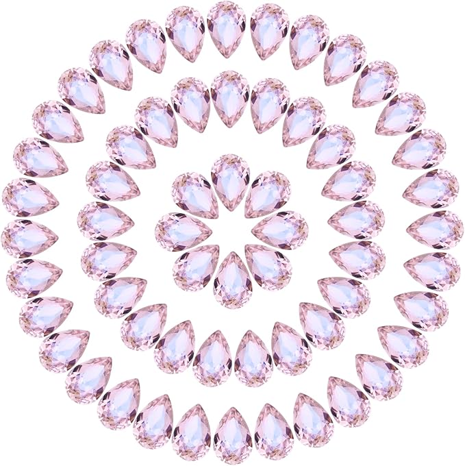 MECCANIXITY Teardrop Rhinestones 7x10mm, 84 Pcs Pointed Back K9 Glass Shiny Drop Shaped Rhinestones Crystal Gems for DIY Jewelry Making Crafts, Moon Pink