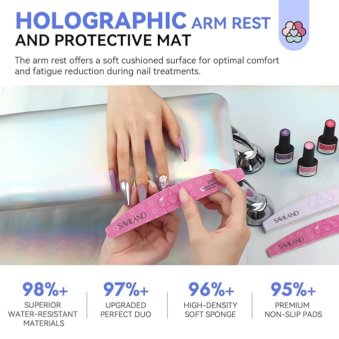 SAVILAND Arm Rest for Nails Tech Professional: 15.7" Full-Length Nail Arm Rest for Super-Comfort Big Nail Arm Rest with Microfiber Leather Mat Height Hand Pillow Cushion Nail Salon Manicure