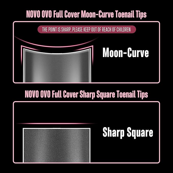 NOVO OVO Halloween Short Toe Nail Tips Press on with Moon Curve, Thick Sharp Square Full Cover Soft Gel False Toenail Extension Kit, Clear Matte Fake Nails Acrylic Pedicure for DIY x 15 Sizes 240 Pcs