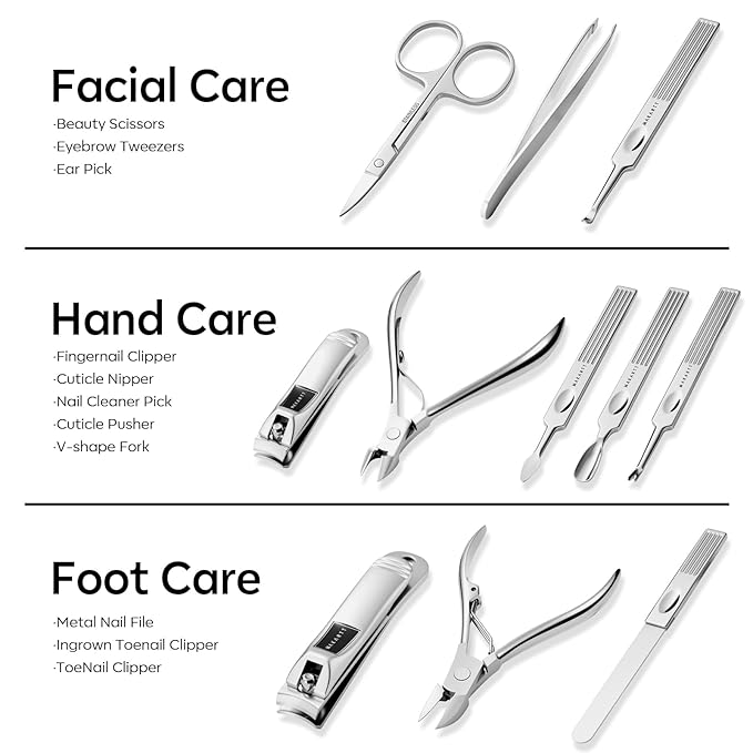 Makartt Manicure Kit for Women: Manicure Set with Nail Clippers - 11 pcs Stainless Steel Women Men Grooming Gift Travel Nail Kkit with Portable Rosy Gold Leather Case