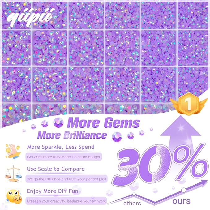 Light Purple AB Resin Rhinestones w B7000 Glue for Bedazzling Crafting 2mm-6mm Violet Flatback Jelly Stones Diamonds Gems Bedazzler Kit for Nails Face Makeup Tumblers Bottles DIY Crafts Shoes