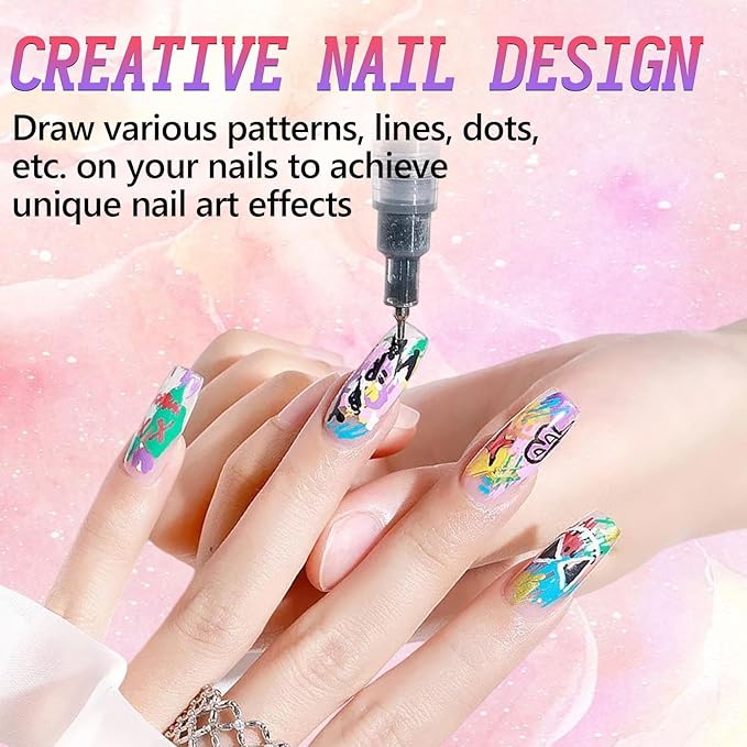 12 Colors Nail Art Pens Set, Nail Art Markers for Gel Nails, Drawing Painting Point Liner Acrylic Painted Pen Kit, Waterproof and Quick-drying Nail for DIY Nails Art Design Manicure Tools