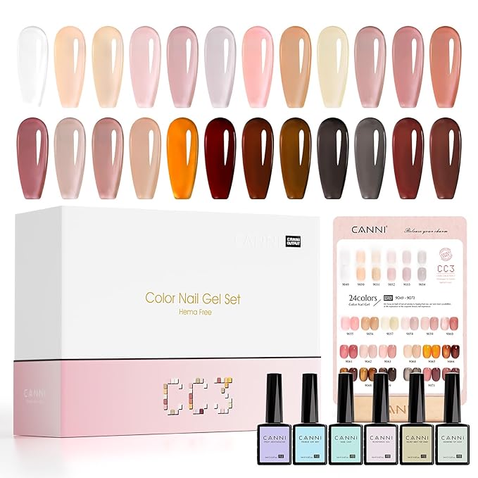 CANNI 30Pcs Jelly Gel Nail Polish Set - 9ML Transparent Nude Brown Red Pink Milky White Gel for French Manicure, Soak Off UV LED Nail Kit for Salon & DIY Home Use