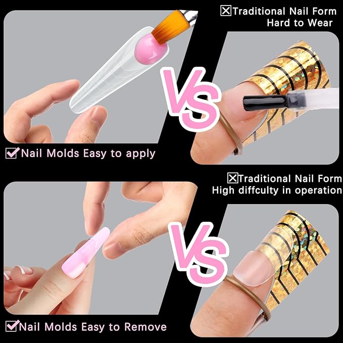 120 Pcs Dual Nail Forms 12 Sizes Half Matte Extension Poly Nail Gel Full Cover Nail Molds With Scale Builder Coffin Nail for Gel Manicure Art Design Salon DIY at Home