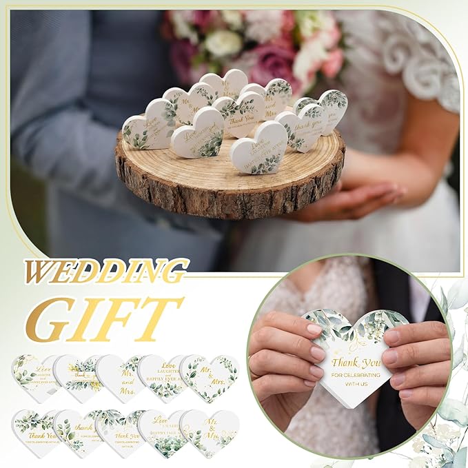 50 Pcs Greenery Wedding Nail File Gifts Bulk for Guest Mini Heart Emery Board Double Sided Nails Board Bachelorette Bridesmaid Party Favor Thank You for Celebrating with Us Game Prizes Bags Stuffers