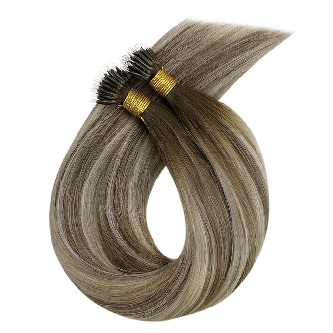 RUNATURE Blonde Nano Ring Hair Extensions Human Hair Blonde Ombre Brown Nano Hair Extensions Blonde Nano Human Hair Extensions Straight 14 Inch 50g