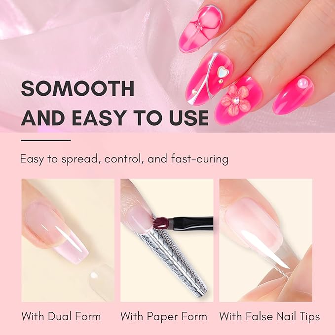 Makartt Hema-Free Poly Nail Gel, Hema-Free Gel Builder for Extension, Dark Hot Pink Color 50ML, Natural-Looking Strengthener 3D Diy Hard Gel Salon Manicures Supplies At Home-Flamingo