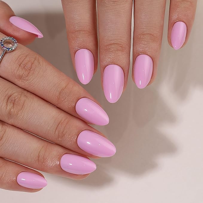 RTKHFZE Pink Press on Nails Short-RTKHFE Press On Nails Short Almond Nails Soft Gel Fake Nail with Nail Glue, Reusable Glue On Nails in 16 Sizes - 32 Pcs False Nails Fit Perfectly Kit for Gift Idea