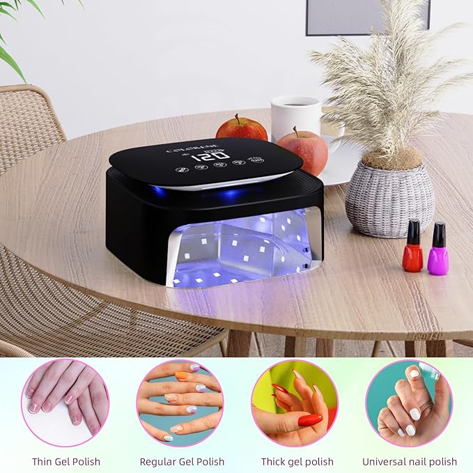 Cordless UV LED Nail Lamp, 60W Rechargeable Nail Dryer Gel Polish Light, Intelligent Auto Sensor LCD Display Nail Lamp, Portable 30 Beads Led Nail Light with 4 Timer Setting (Black)