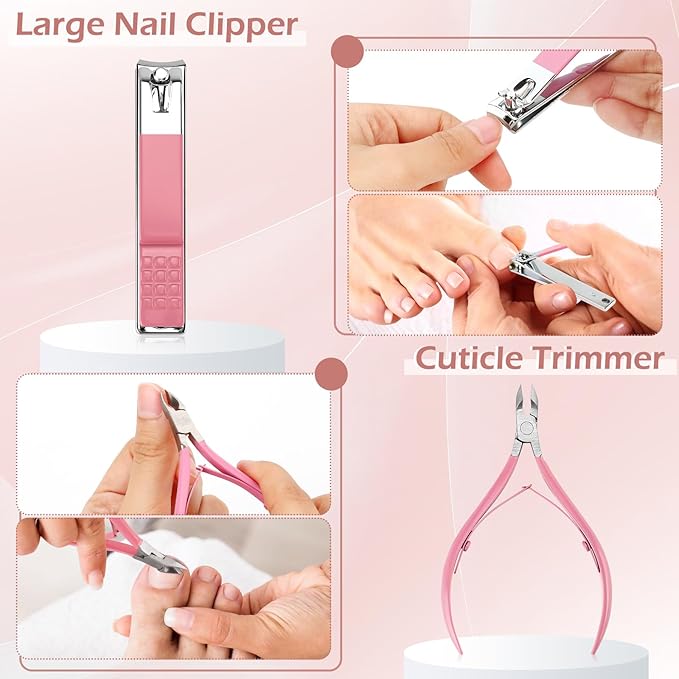 Gifts for Women Manicure Kit for Women Travel Nail Care Kit with Nail Clippers Cuticle Trimmer Cuticle Pusher Glass Nail Files and Buffers Nail Kit Pedicure Manicure Tools Cuticle Care Kit with Case