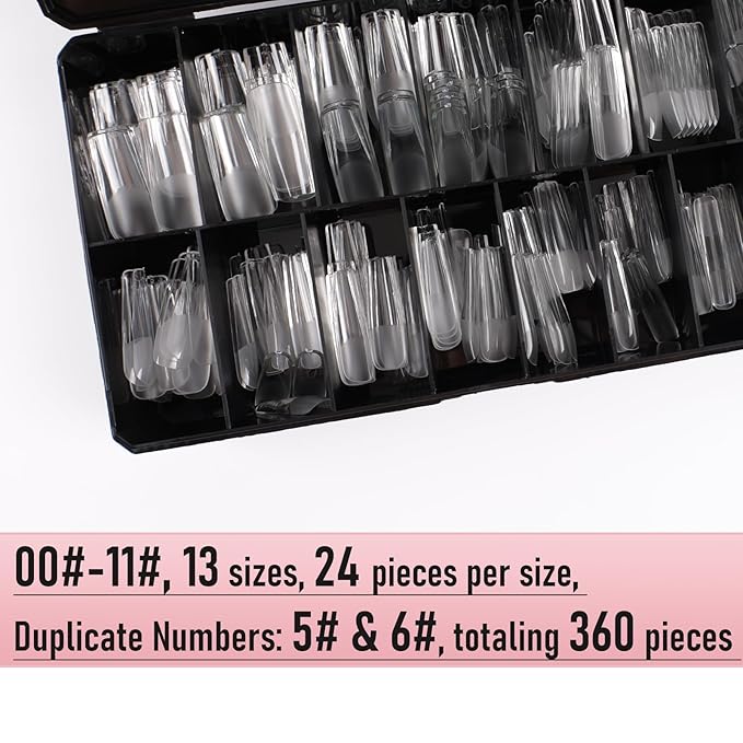 Square Nail Tips Long Thicken Soft Gel Nails Pre-etched Clear Full Cover Press on Acrylic Fake Nail Extension for Manicure Salon Home DIY 360Pcs 15 Sizes Black Box Collection