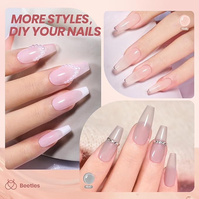 Beetles Jelly Gel Nail Polish Set, 6 Colors Nude Pink Red Gray Black White Gel Polish Kit Neutral Translucent Sheer Gel Soak off Uv Unfading Glow Collection French Nail Art Manicure Gift for Women