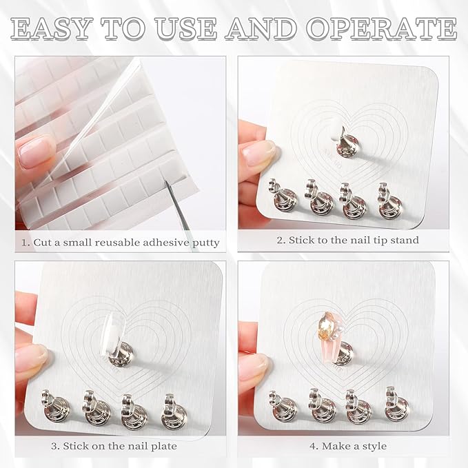lootaan Nail Holder for Painting Nails, Heart Nail Stand for Press ons / Nail Display / Nail Practice with Reusable Adhesive Putty, Nail Tech Must Haves Nail Supplies (Argent)